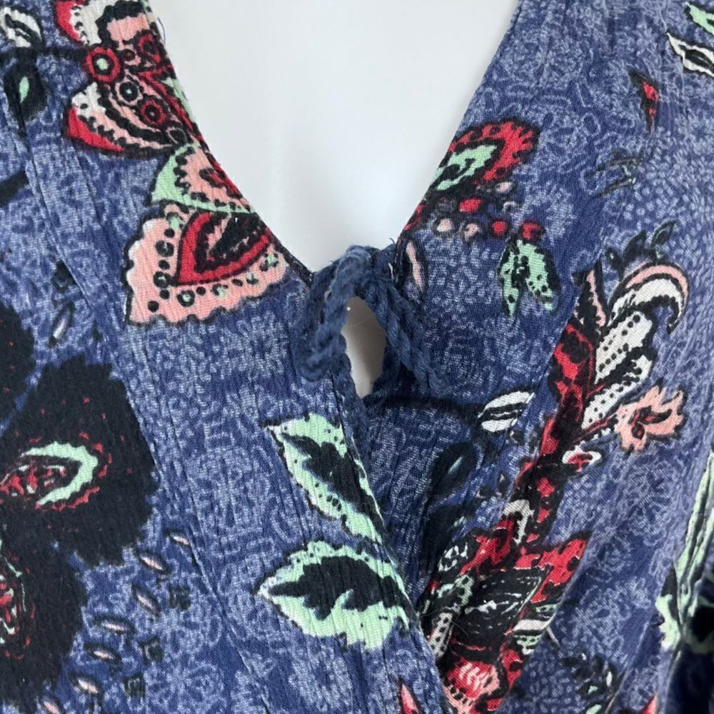 Hollister Size M Faux Wrap Paisley Bell Sleeve High Low Boho Cotton Festival Top - Picture 6 of 12